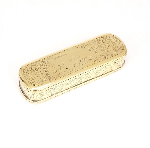 An 18th century Dutch brass snuff box. Circa 1760. L: 15cm