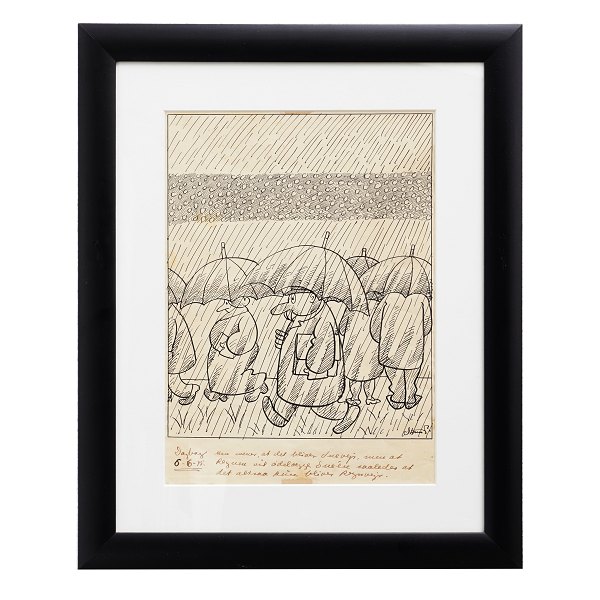 Robert Storm Petersen, 1882-1949, indian ink/paper. Signed and dated 06.06.45. 
Visible size: 38x27cm. With frame: 55x45cm