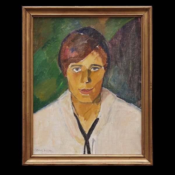 Olaf Rude portræt. Olaf Rude, 1886-1957, olie på lærred. Kvindeportræt signeret 
Olaf Rude. Lysmål: 56x44cm. Med ramme: 65x53cm