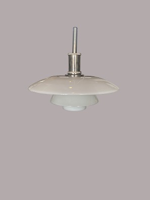 Glass pendant
Louis Poulsen
Opal glass and chrome-plated aluminium
W: 45 cm, H: 41 cm
Poul Henningsen 1980
