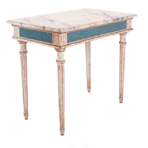 Gustavian console with marbled wood top. Sweden circa 1780. H: 79cm. Top: 
90x54cm