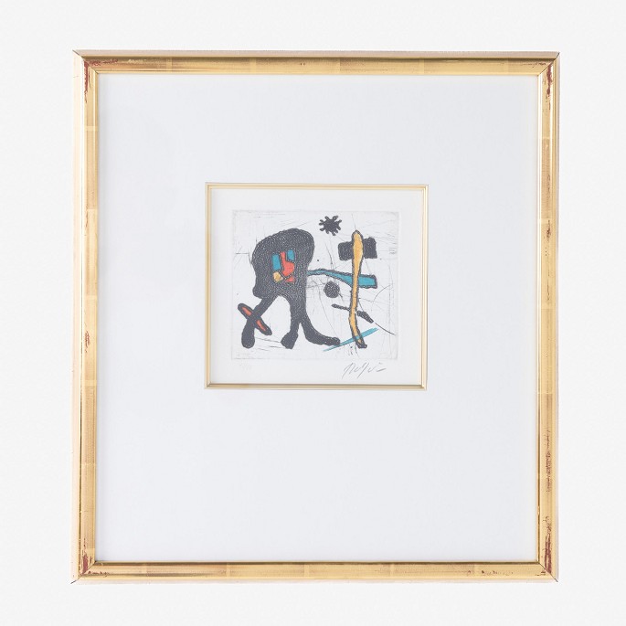 Robert Jacobsen
Signed etching in gold frame and passepartout with incorporated smaller frame. 
47/50.
1 pc. in stock
