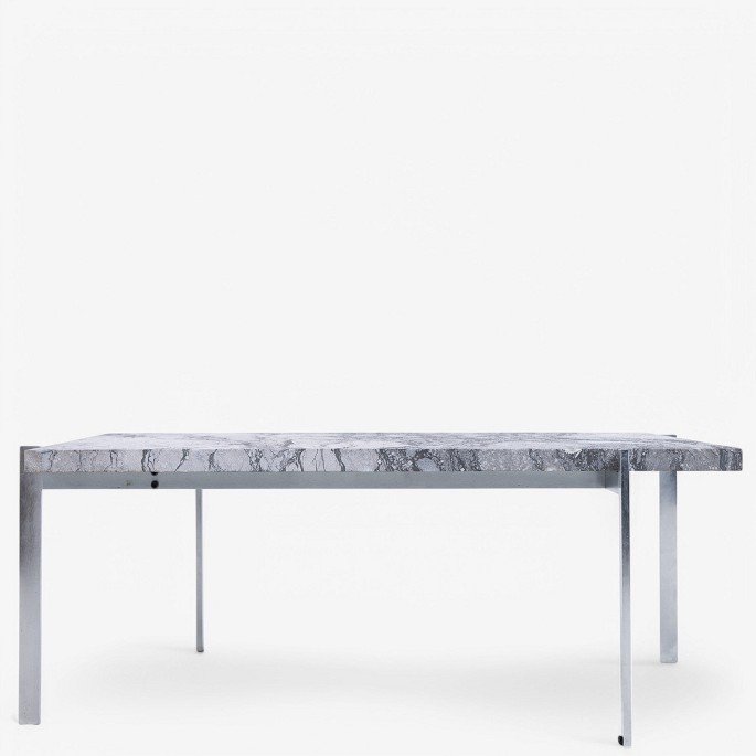 Poul Kjærholm / E. Kold Christensen
PK 61 - Square coffee table with steel frame and rare Porsgrunn marble top. 
Manufacturer
