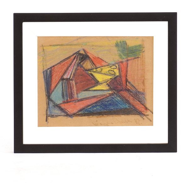 Mogens Balle tegning. Mogens Balle, 1921-88, oliekridt. Signeret og dateret 1947. Lysmål: 16,5x20,5cm. Med ramme: 25x28cm