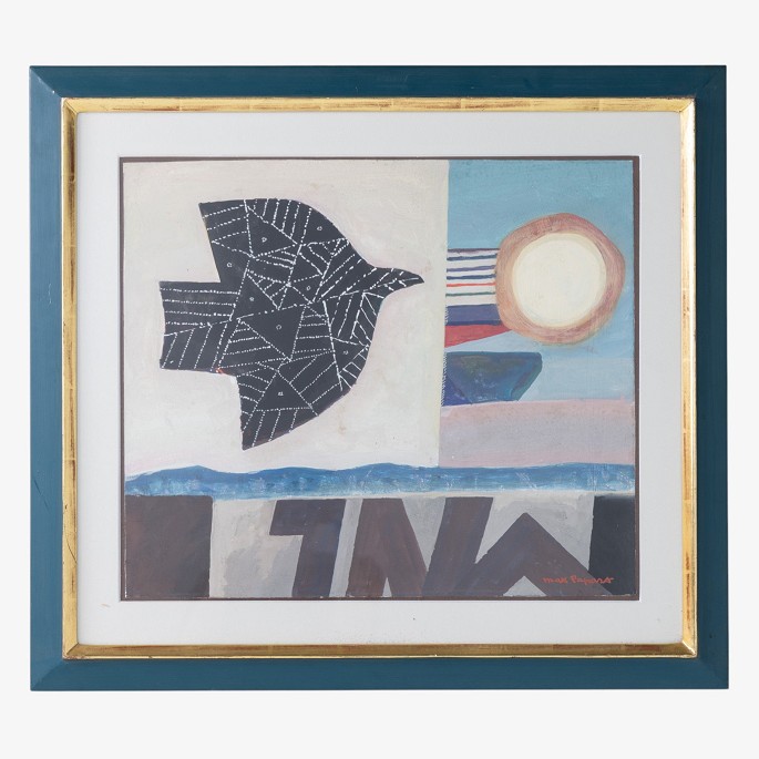 Max PapartGouache på papir i blå ramme. Signeret.1 stk. på lager
